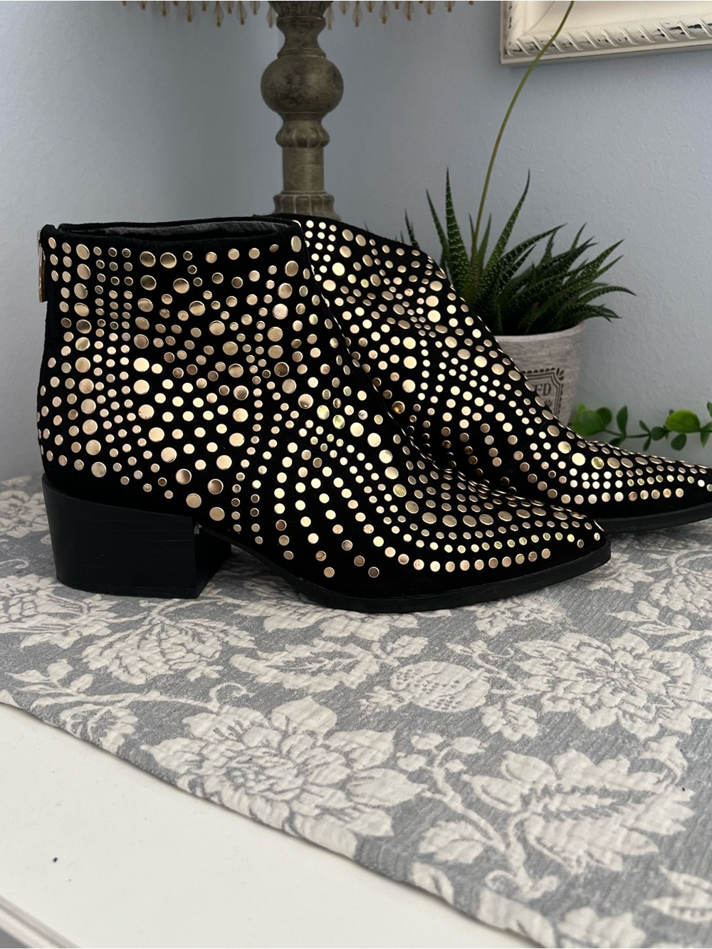Vince Camuto Black Ankle Booties with Gold Studs